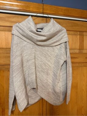 Express Cream Off-Shoulder Cowl Neck Sweater